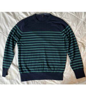 Brooks Brothers Men’s L Navy & Green Stripe 100% Cotton Crewneck Sweater